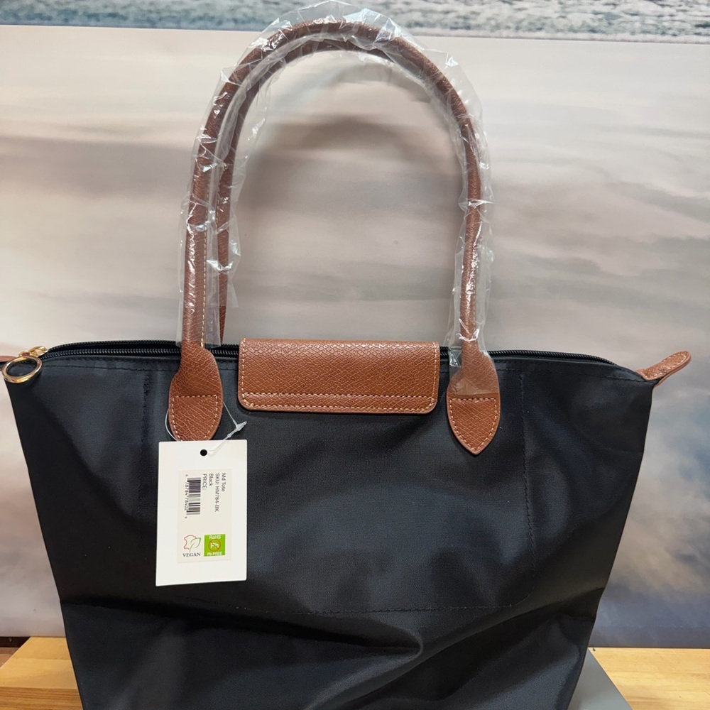 Nylon Tote Bag Black Brown | Minimalist Quiet Luxury Everyday Work Bag . - Picture 6 of 8